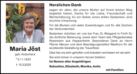 Traueranzeige von Maria Jöst von Starkenburger Echo