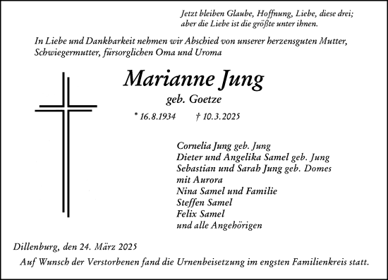 Traueranzeige von Marianne Jung von Dill Block