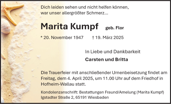 Traueranzeige von Marita Kumpf von Idsteiner Land/Untertaunus