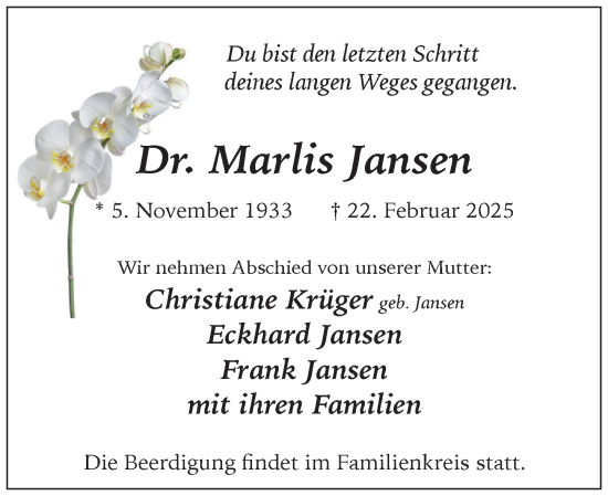 Traueranzeige von Marlis Jansen von Wiesbadener Kurier