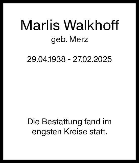 Traueranzeige von Marlis Walkhoff von Idsteiner Land/Untertaunus