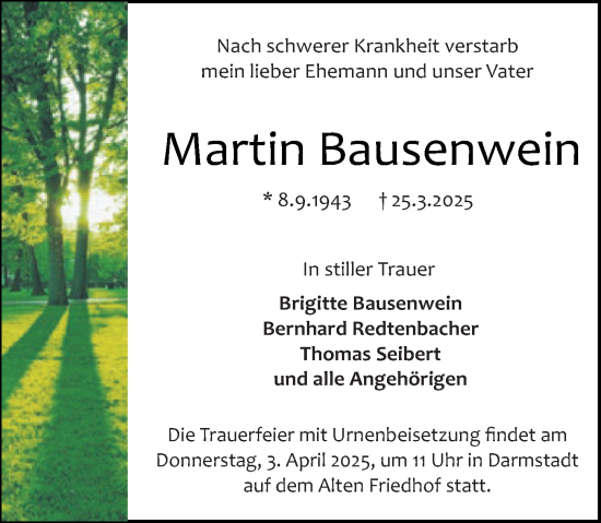 Traueranzeige von Martin Bausenwein von Darmstädter Echo