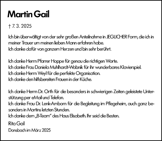 Traueranzeige von Martin Gail von Dill Block