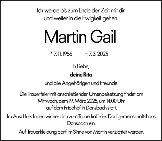 Traueranzeige von Martin Gail von Dill Block
