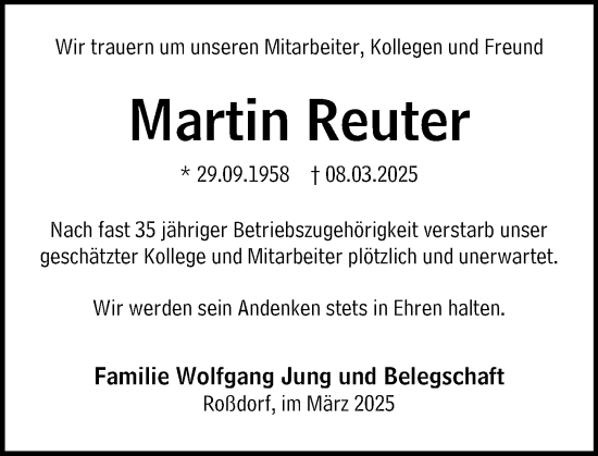Traueranzeige von Martin Reuter von Darmstädter Echo