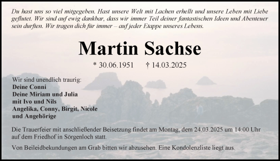 Traueranzeige von Martin Sachse von Allgemeine Zeitung Mainz