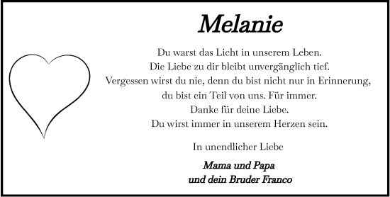 Traueranzeige von Melanie Di Gregorio-Palmer von Wiesbadener Kurier