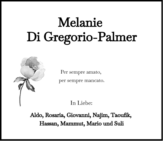 Traueranzeige von Melanie Di Gregorio-Palmer von Wiesbadener Kurier
