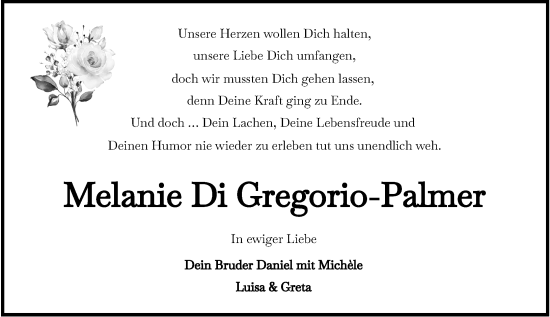 Traueranzeige von Melanie Di Gregorio-Palmer von Wiesbadener Kurier