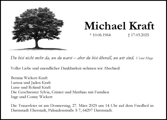 Traueranzeige von Michael Kraft von Groß-Gerauer Echo