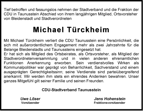 Traueranzeige von Michael Türckheim von Idsteiner Land/Untertaunus