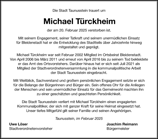 Traueranzeige von Michael Türckheim von Idsteiner Land/Untertaunus