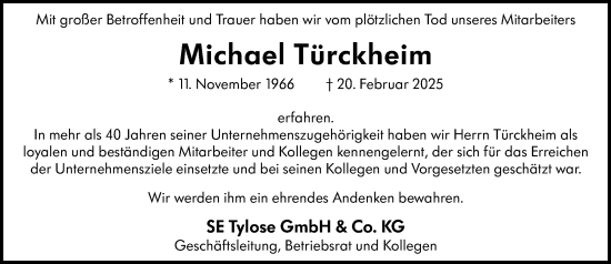 Traueranzeige von Michael Türckheim von Wiesbadener Kurier