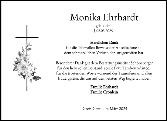 Traueranzeige von Monika Ehrhardt von Groß-Gerauer Echo