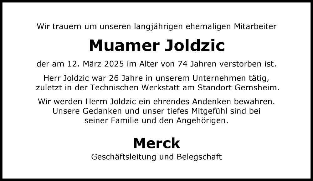  Traueranzeige für Muamer Joldzic vom 26.03.2025 aus Groß-Gerauer Echo