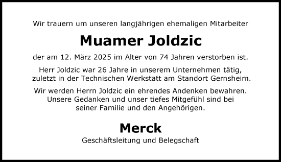 Traueranzeige von Muamer Joldzic von Groß-Gerauer Echo