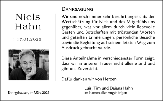 Traueranzeige von Niels Hahn von Wetzlarer Neue Zeitung