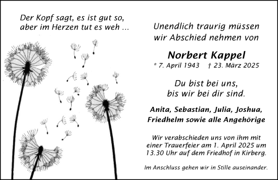 Traueranzeige von Norbert Kappel von Camberger Anzeiger