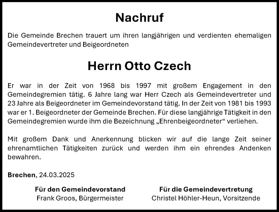 Traueranzeige von Otto Czech von Nassauische Neue Presse