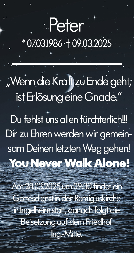  Traueranzeige für Peter  vom 15.03.2025 aus Allgemeine Zeitung Rheinhessen-Nahe