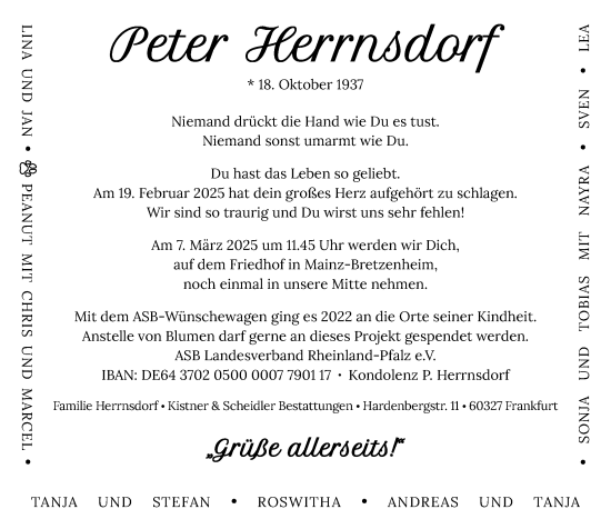 Traueranzeige von Peter Herrnsdorf von Allgemeine Zeitung Mainz