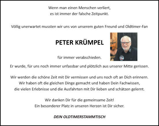 Traueranzeige von Peter Krümpel von Camberger Anzeiger