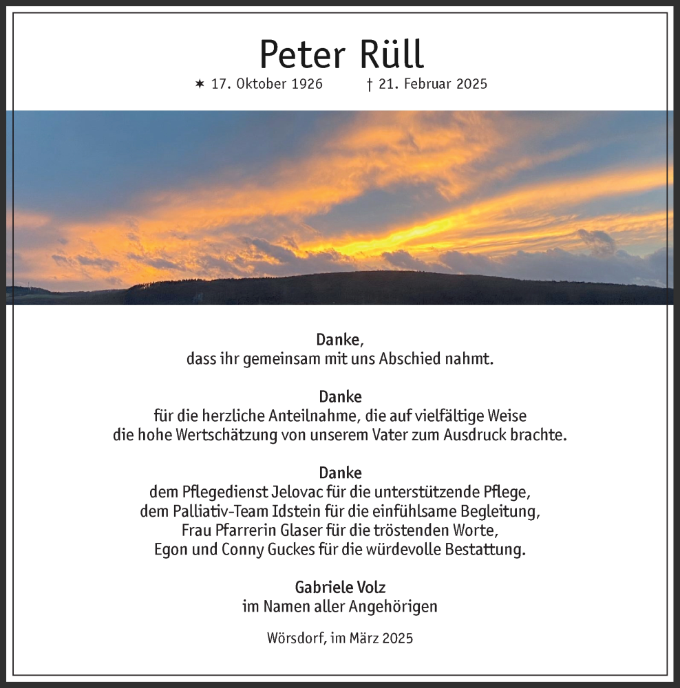  Traueranzeige für Peter Rüll vom 15.03.2025 aus Idsteiner Land/Untertaunus