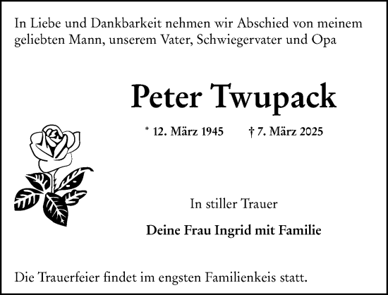 Traueranzeige von Peter Twupack von Wiesbadener Kurier