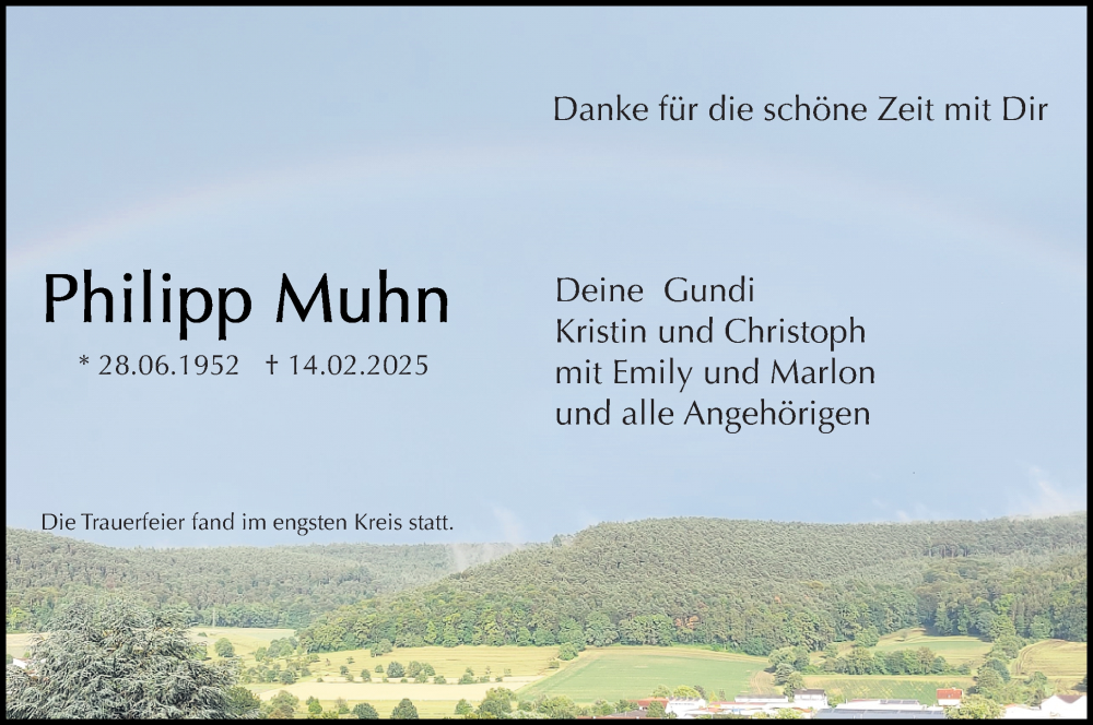  Traueranzeige für Philipp Muhn vom 22.03.2025 aus Odenwälder Echo