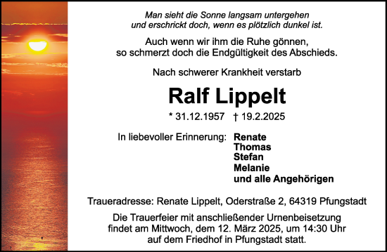 Traueranzeige von Ralf Lippelt von Darmstädter Echo