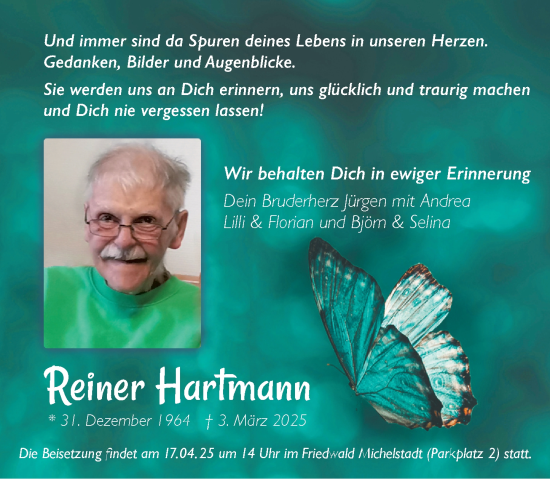 Traueranzeige von Reiner Hartmann von Odenwälder Echo