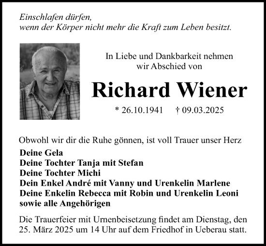 Traueranzeige von Richard Wiener von Darmstädter Echo