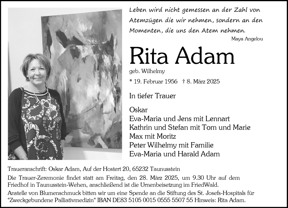  Traueranzeige für Rita Adam vom 15.03.2025 aus Nassauische Neue Presse