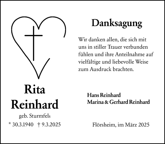Traueranzeige von Rita Reinhard von Rüsselsheimer Echo