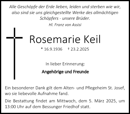 Traueranzeige von Rosemarie Keil von Darmstädter Echo