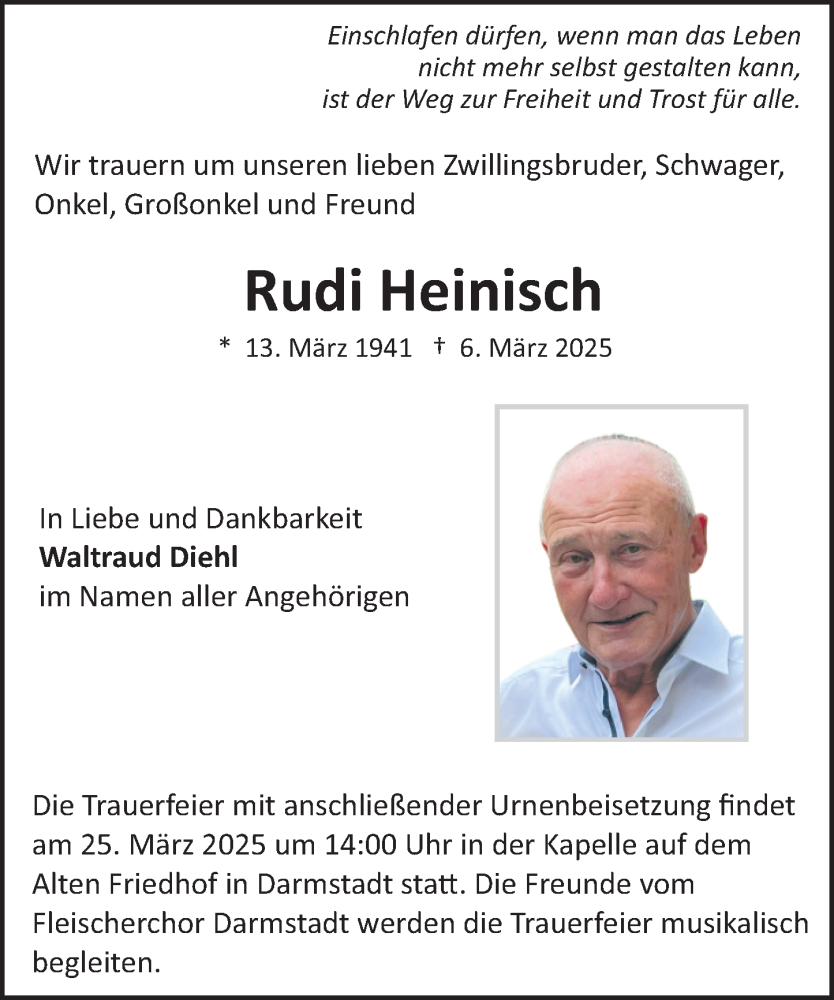  Traueranzeige für Rudi Heinisch vom 15.03.2025 aus Darmstädter Echo