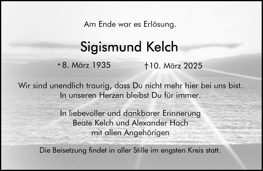  Traueranzeige für Sigismund Kelch vom 22.03.2025 aus Rüsselsheimer Echo