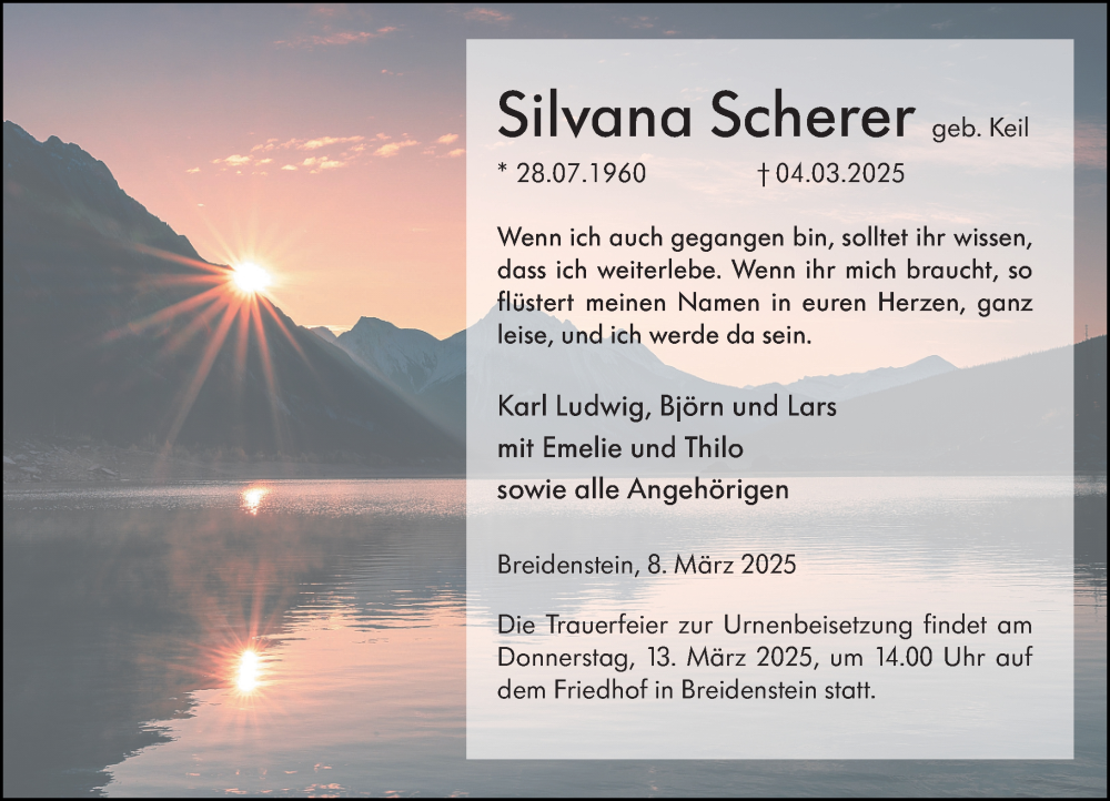  Traueranzeige für Silvana Scherer vom 08.03.2025 aus Hinterländer Anzeiger