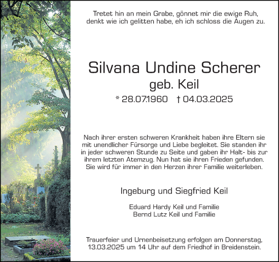 Traueranzeige von Silvana Undine Scherer von Hinterländer Anzeiger