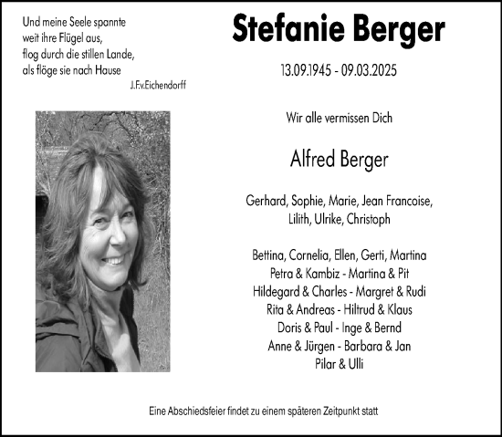 Traueranzeige von Stefanie Berger von Wiesbadener Kurier