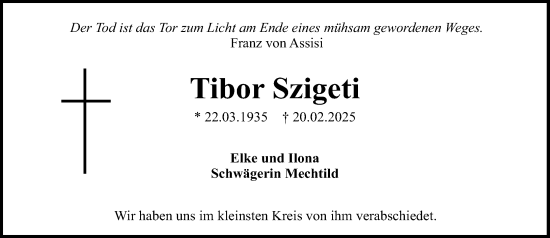 Traueranzeige von Tibor Szigeti von Darmstädter Echo