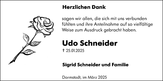 Traueranzeige von Udo Schneider von Darmstädter Echo