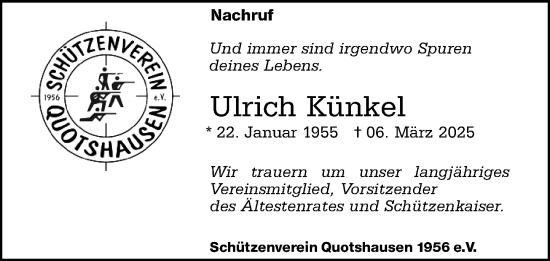 Traueranzeige von Ulrich Künkel von Hinterländer Anzeiger