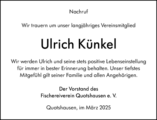 Traueranzeige von Ulrich Künkel von Hinterländer Anzeiger