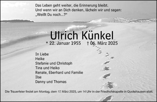 Traueranzeige von Ulrich Künkel von Hinterländer Anzeiger