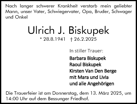Traueranzeige von Ulrich J. Biskupek von Darmstädter Echo