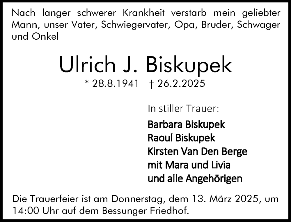 Traueranzeige für Ulrich J. Biskupek vom 08.03.2025 aus Darmstädter Echo