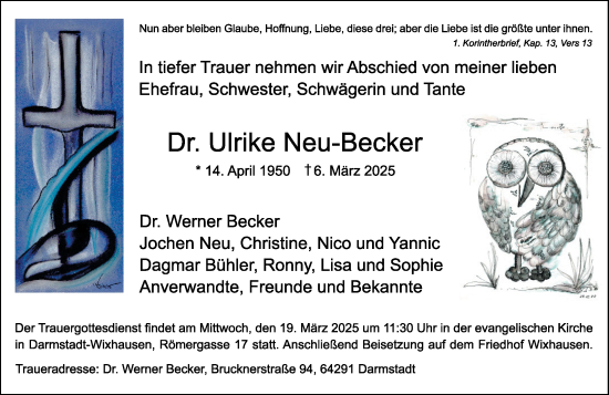 Traueranzeige von Ulrike Neu-Becker von Darmstädter Echo