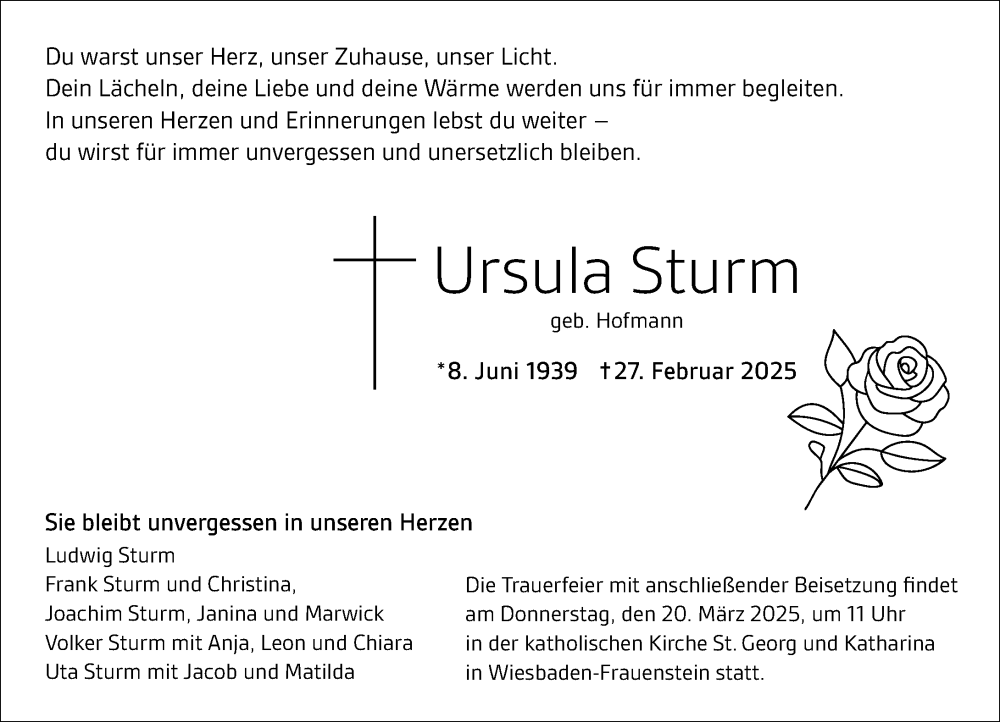  Traueranzeige für Ursula Sturm vom 08.03.2025 aus Wiesbadener Kurier
