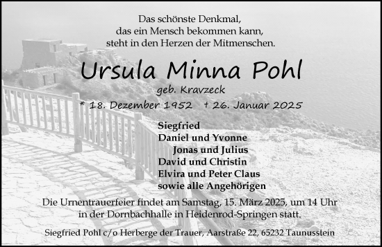 Traueranzeige von Ursula Minna Pohl von Idsteiner Land/Untertaunus